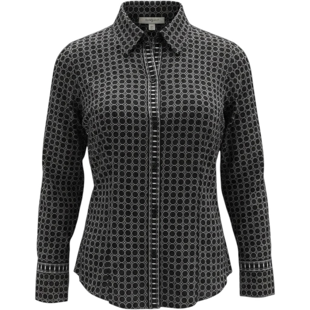 Max Studio London Women Black White Geometric Circle Print Button Down Shirt S